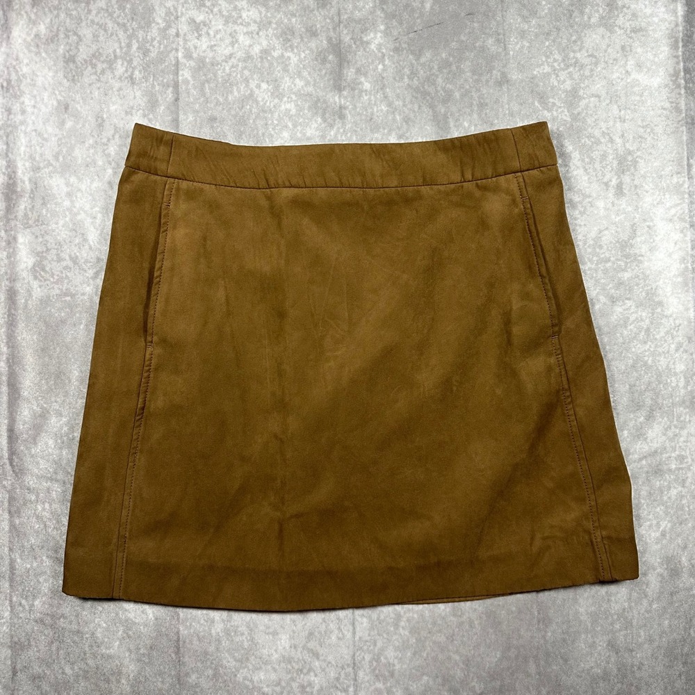 J.Crew Re-Imagined Faux Suede Mini Skirt Womens 14 Brown Pocketed A-Line Y2K